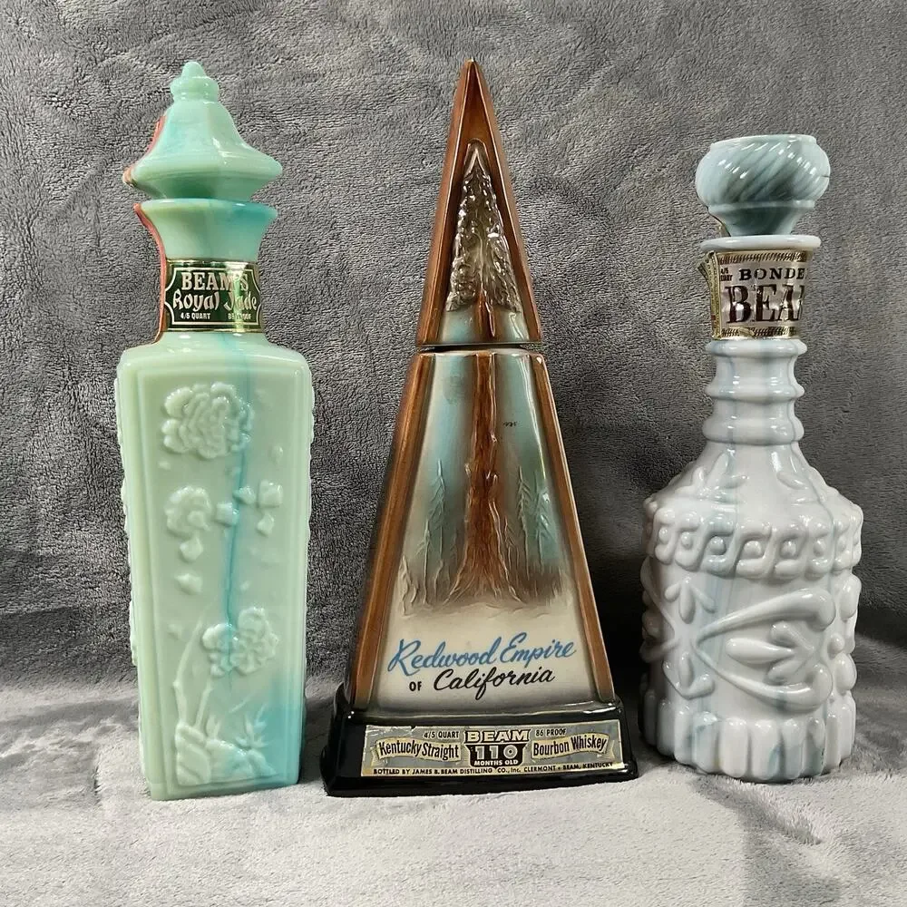 Vintage Jim Beam Decanter Lot 3 Royal Jade Redwood Empire Bonded Empty W Stopper